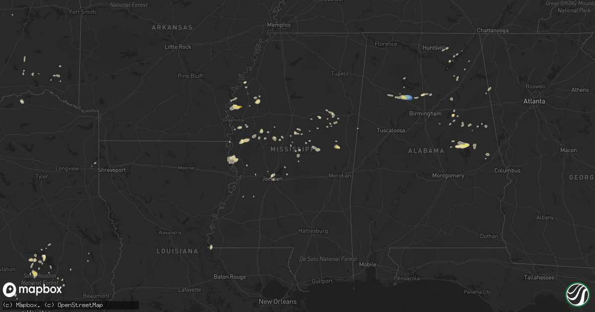 Hail map in Mississippi on June 21, 2020