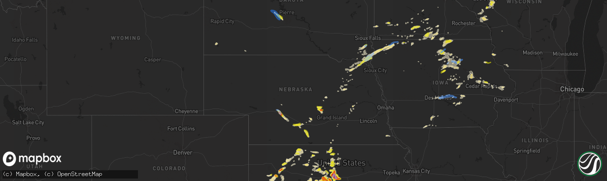 Hail map in Nebraska on June 21, 2020