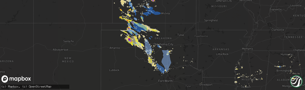 Hail map in Oklahoma on June 21, 2020