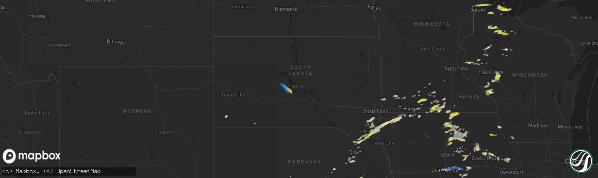 Hail map in South Dakota on June 21, 2020