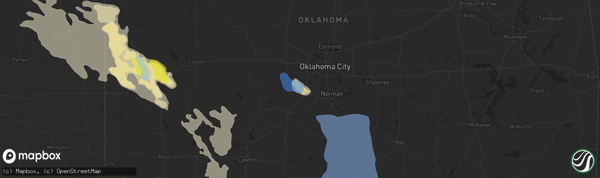 Hail map in Tuttle, OK on June 21, 2020