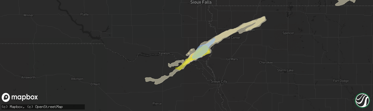 Hail map in Vermillion, SD on June 21, 2020