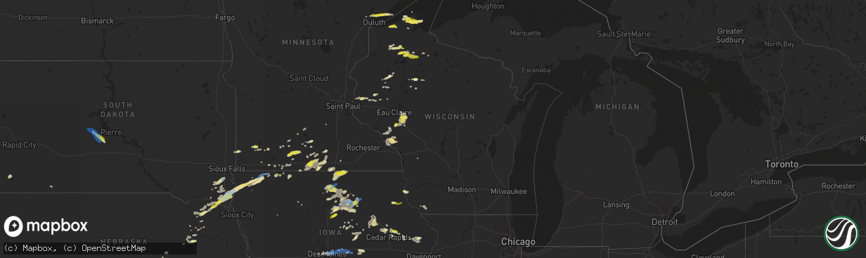 Hail map in Wisconsin on June 21, 2020