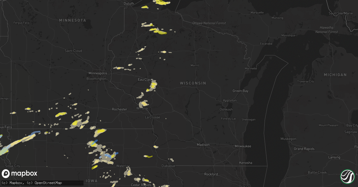 Hail map in Wisconsin on June 21, 2020