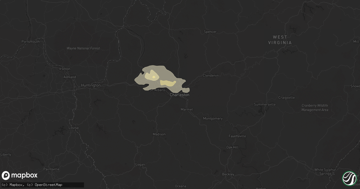 Hail map in Charleston, WV on June 21, 2021