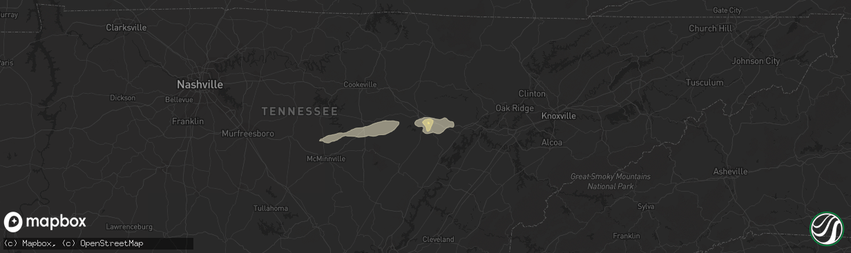 Hail map in Crossville, TN on June 21, 2021