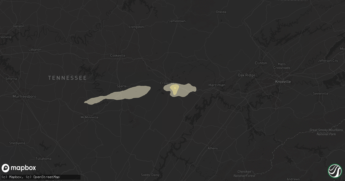 Hail map in Crossville, TN on June 21, 2021