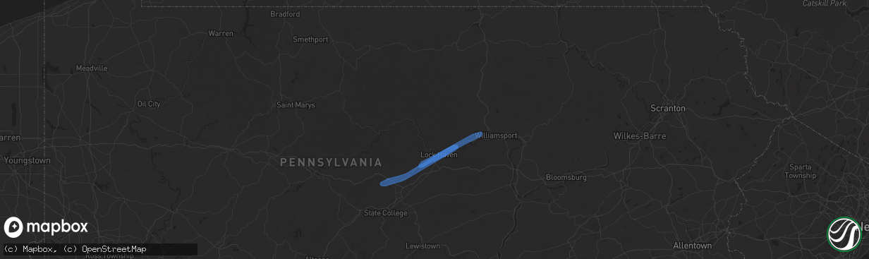 Hail map in Lock Haven, PA on June 21, 2021