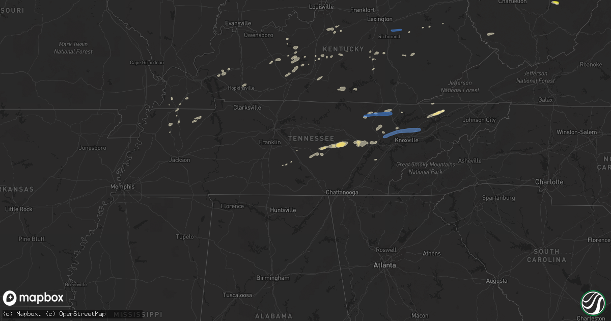 Hail map in Tennessee on June 21, 2021