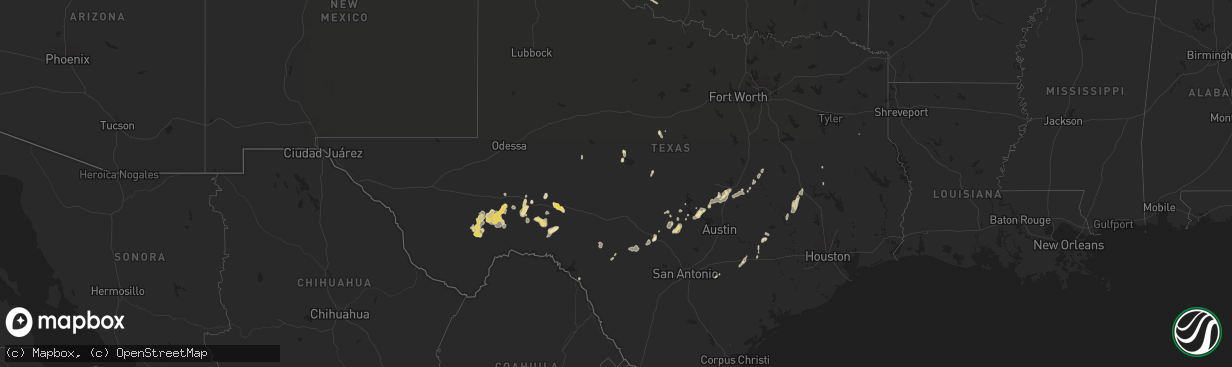 Hail map in Texas on June 21, 2021