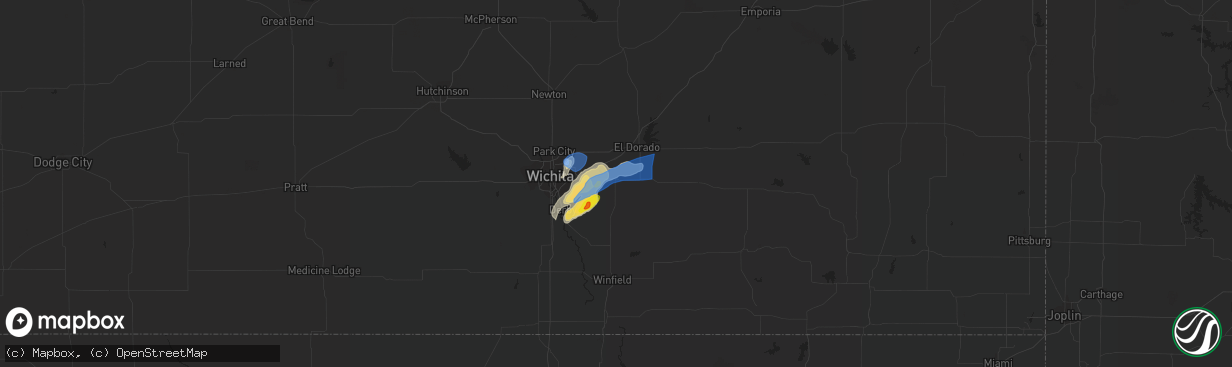 Hail map in Augusta, KS on June 21, 2022