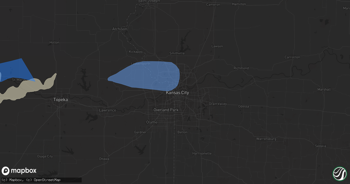 Hail map in Kansas City, MO on June 21, 2022