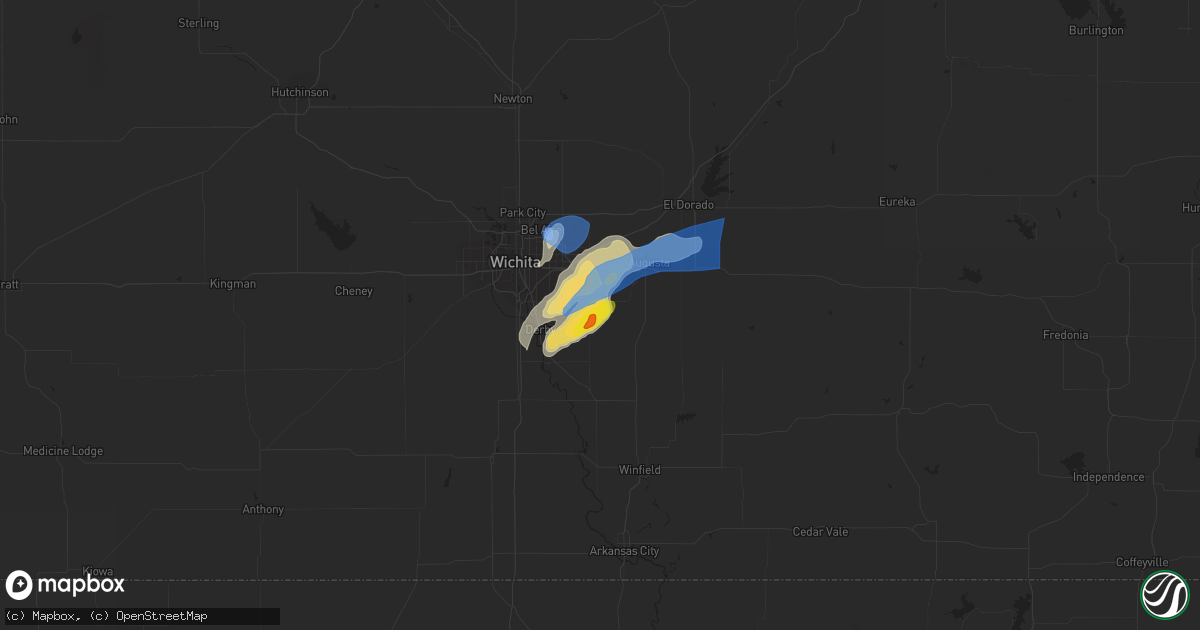 Hail map in Rose Hill, KS on June 21, 2022