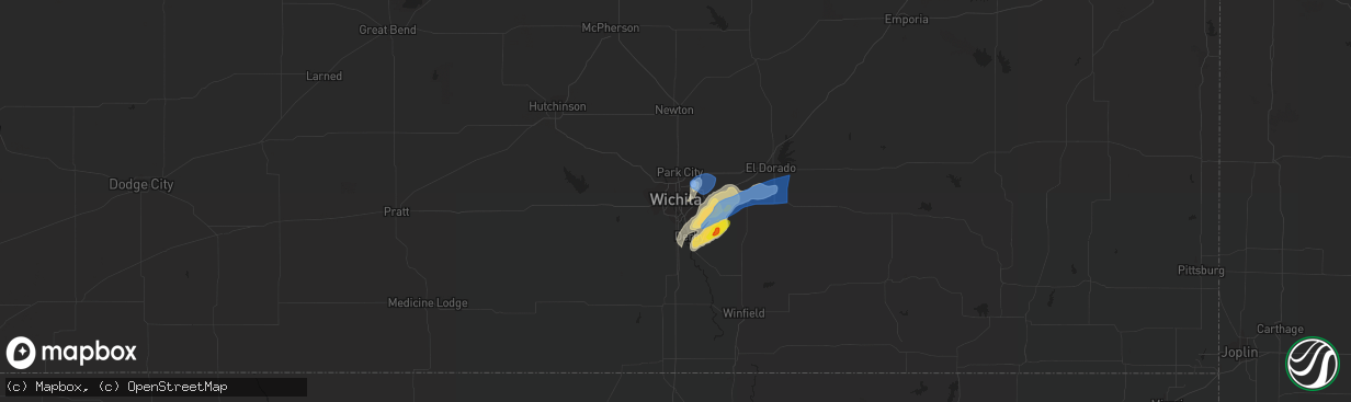 Hail map in Wichita, KS on June 21, 2022