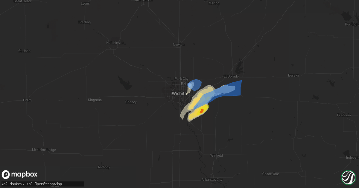 Hail map in Wichita, KS on June 21, 2022