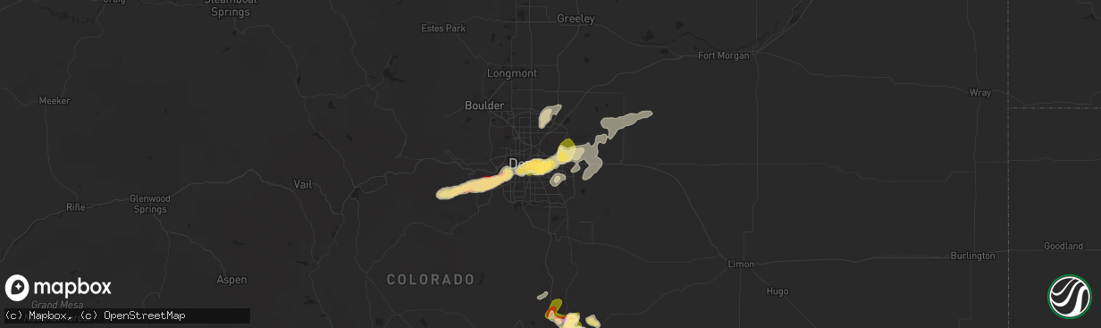Hail map in Aurora, CO on June 21, 2023