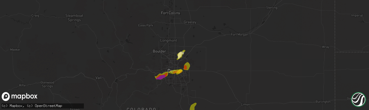 Hail map in Brighton, CO on June 21, 2023
