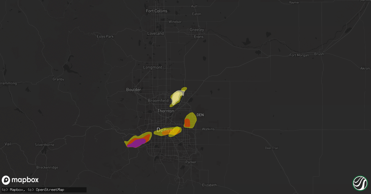 Hail map in Brighton, CO on June 21, 2023