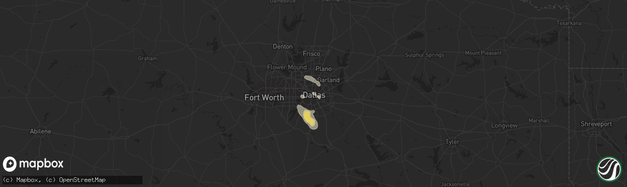 Hail map in Dallas, TX on June 21, 2023
