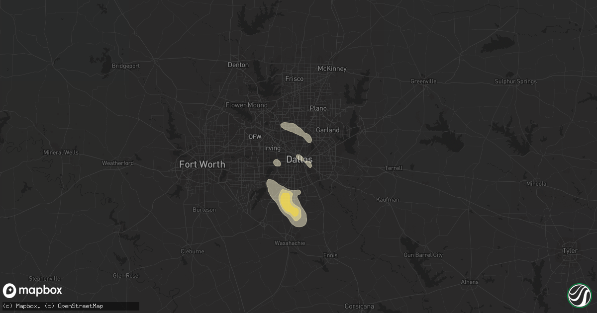 Hail map in Dallas, TX on June 21, 2023