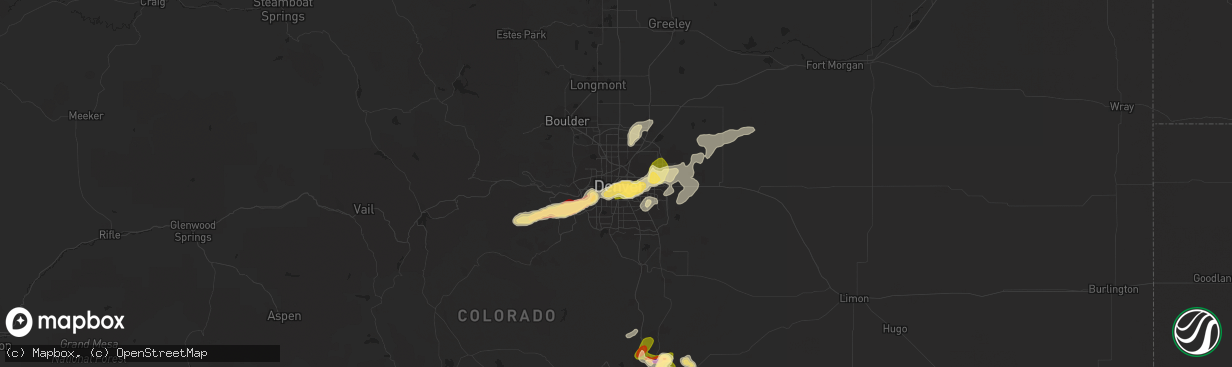 Hail map in Denver, CO on June 21, 2023