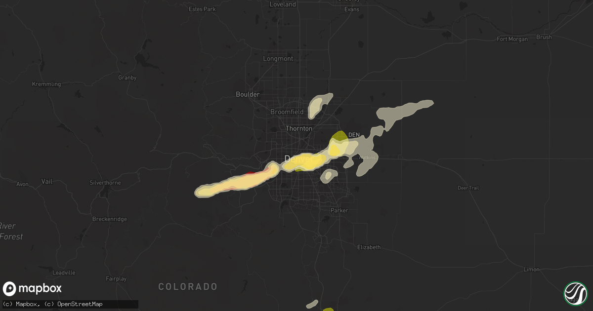 Hail map in Denver, CO on June 21, 2023