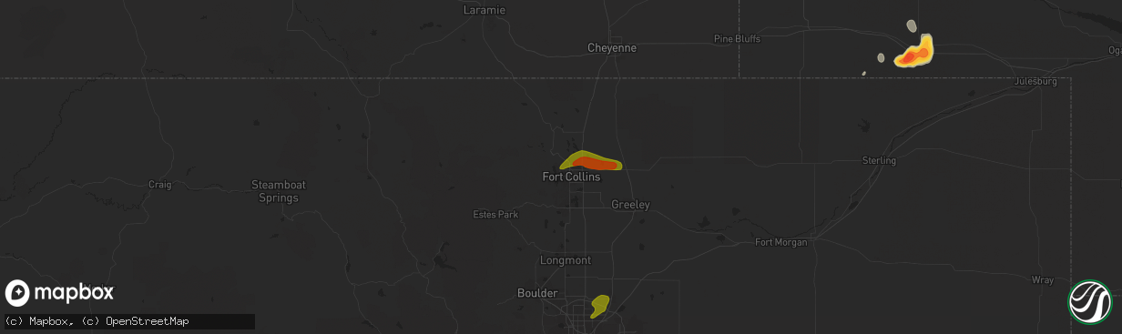 Hail map in Fort Collins, CO on June 21, 2023
