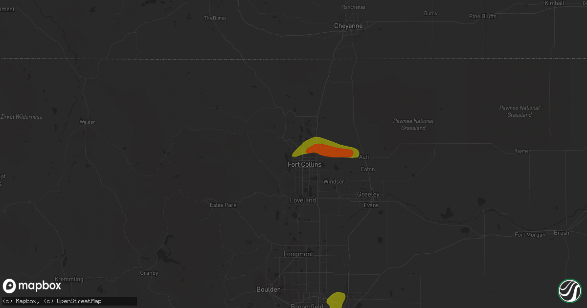Hail map in Fort Collins, CO on June 21, 2023