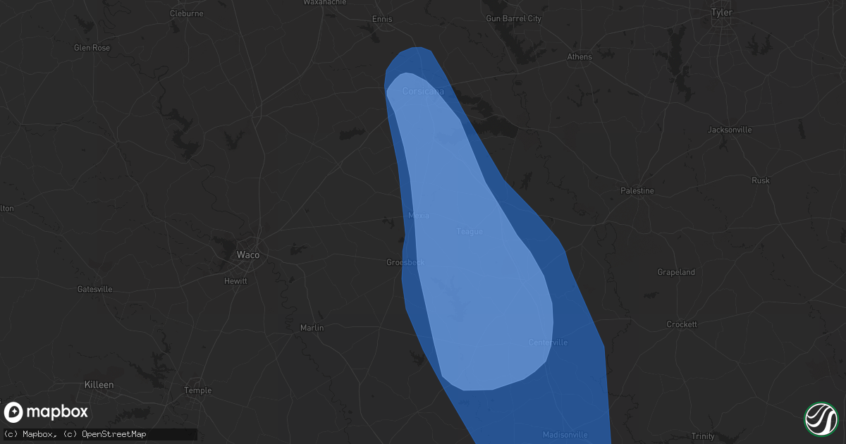 Hail map in Mexia, TX on June 21, 2023