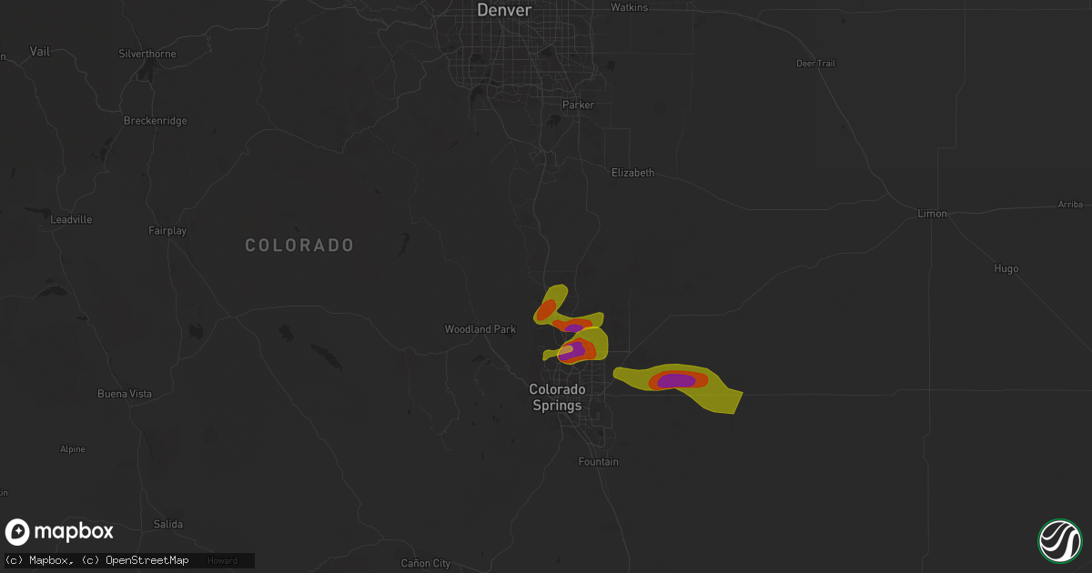 Hail map in Monument, CO on June 21, 2023