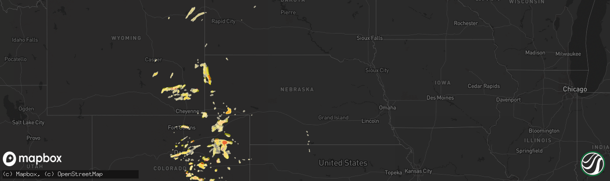Hail map in Nebraska on June 21, 2023