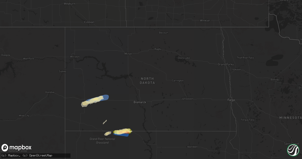 Hail map in North Dakota on June 21, 2023