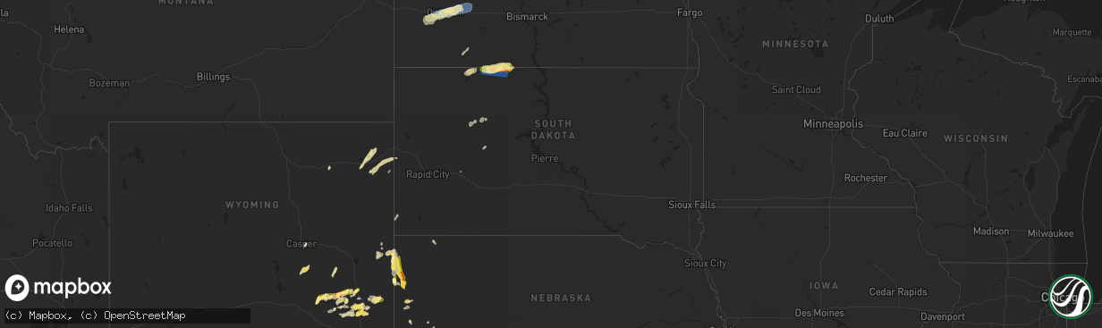 Hail map in South Dakota on June 21, 2023