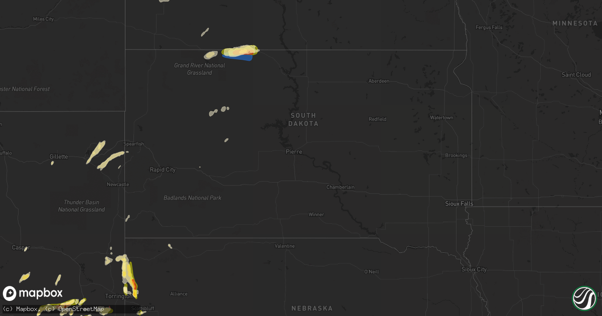 Hail map in South Dakota on June 21, 2023