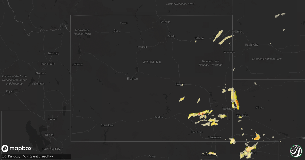 Hail map in Wyoming on June 21, 2023