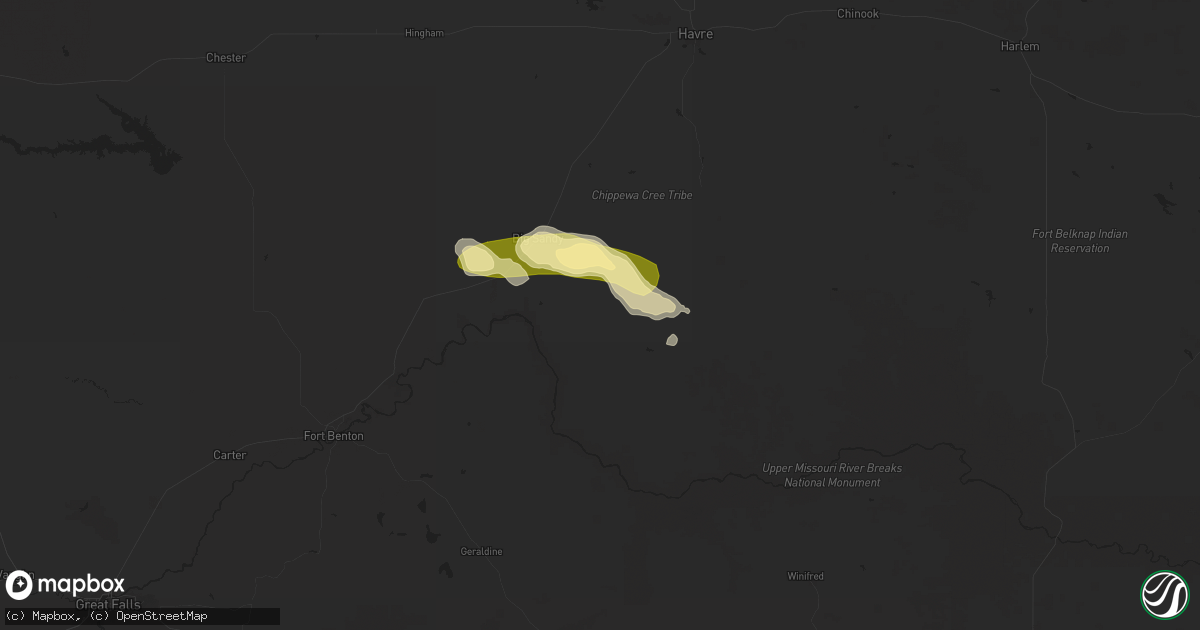 Hail map in Big Sandy, MT on June 21, 2024