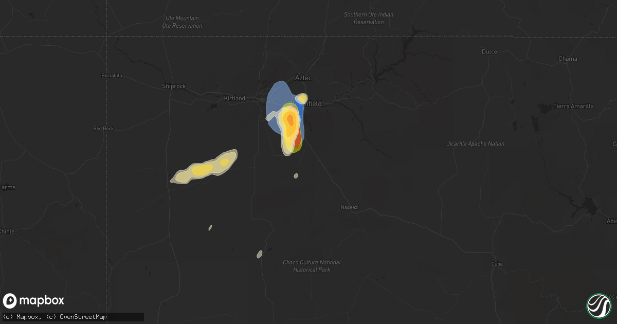 Hail map in Bloomfield, NM on June 21, 2024