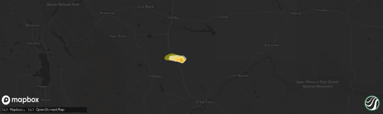 Hail map in Brady, MT on June 21, 2024