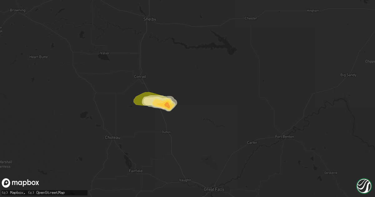 Hail map in Brady, MT on June 21, 2024
