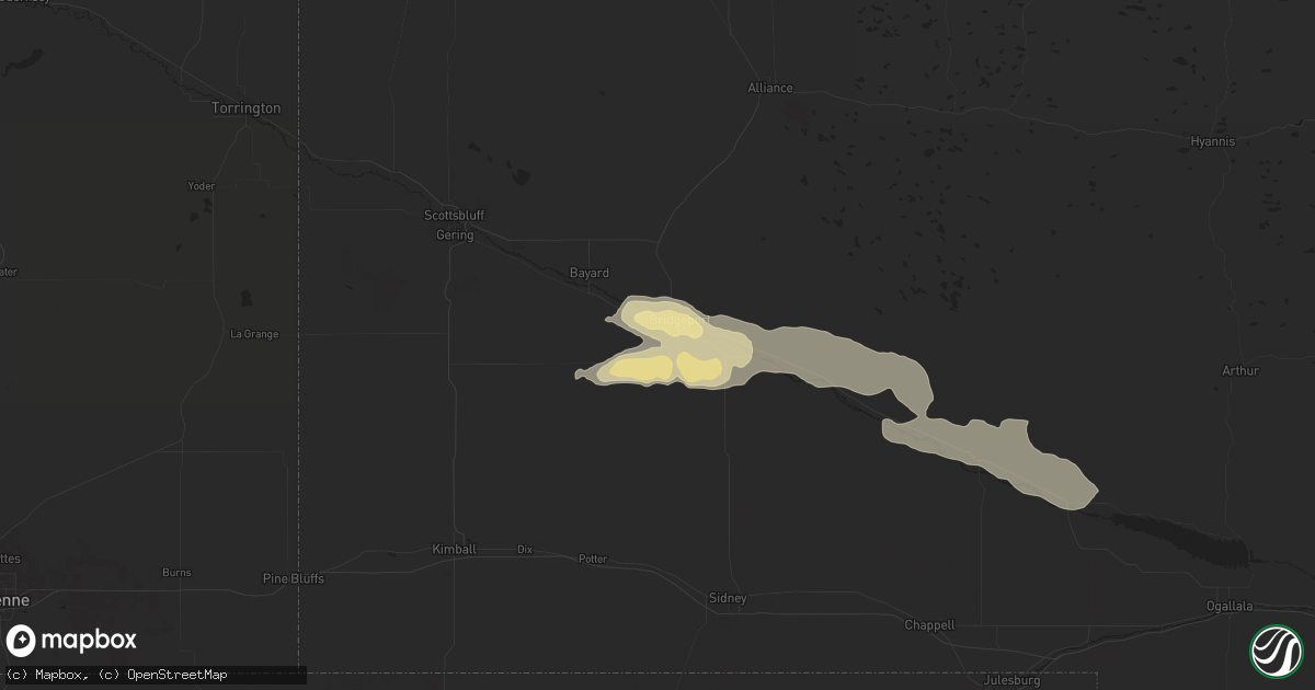 Hail map in Bridgeport, NE on June 21, 2024