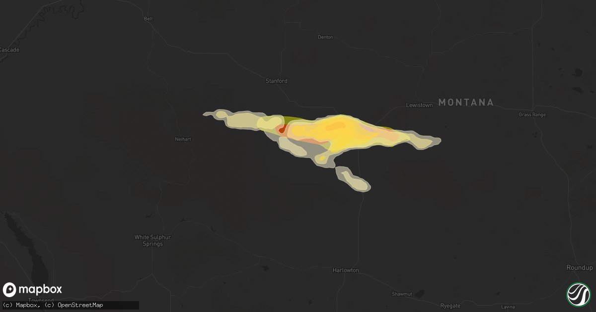 Hail map in Hobson, MT on June 21, 2024