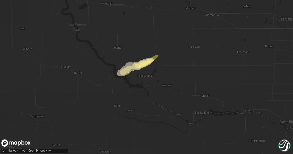 Hail map in Lake Andes, SD on June 21, 2024