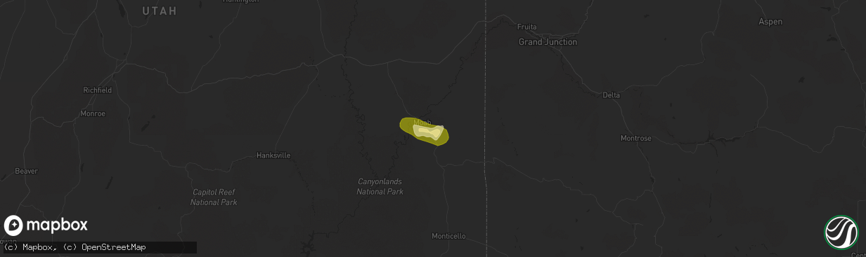 Hail map in Moab, UT on June 21, 2024