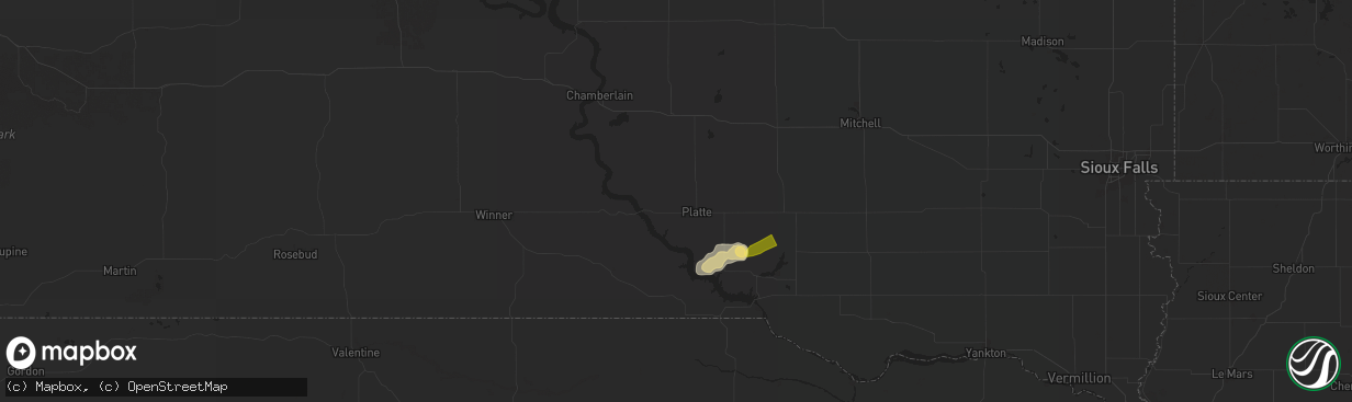 Hail map in Platte, SD on June 21, 2024