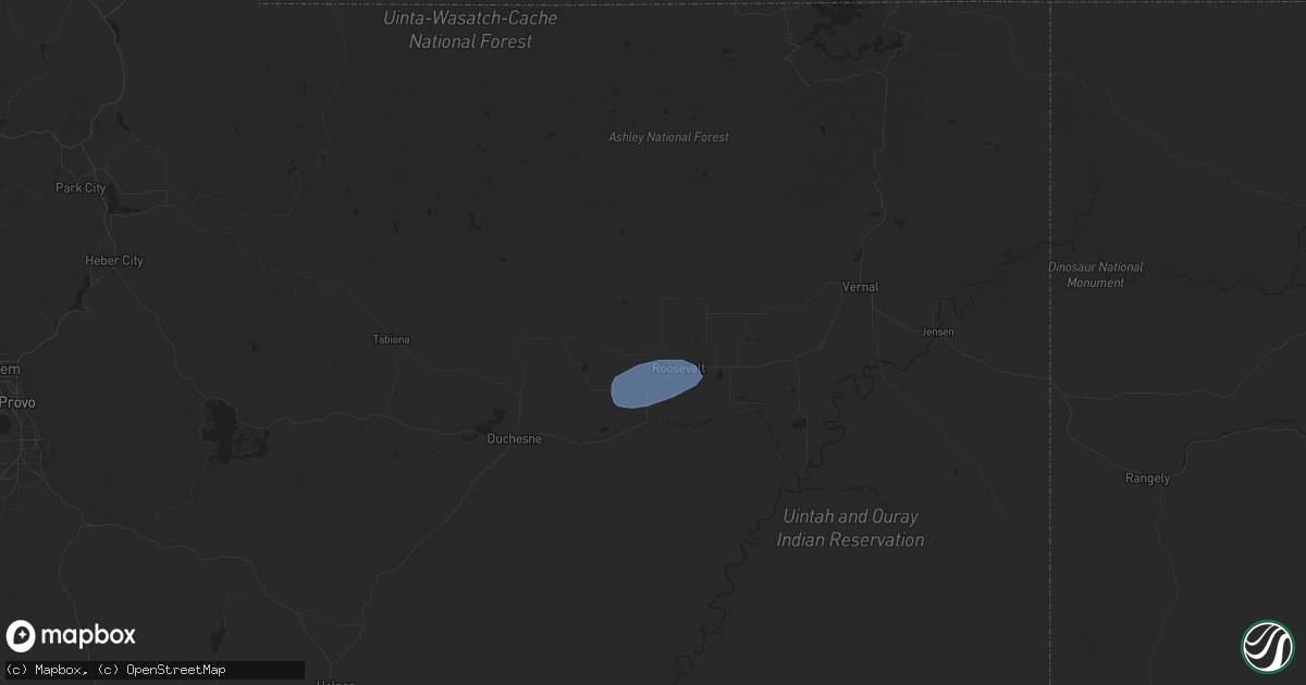 Hail map in Roosevelt, UT on June 21, 2024