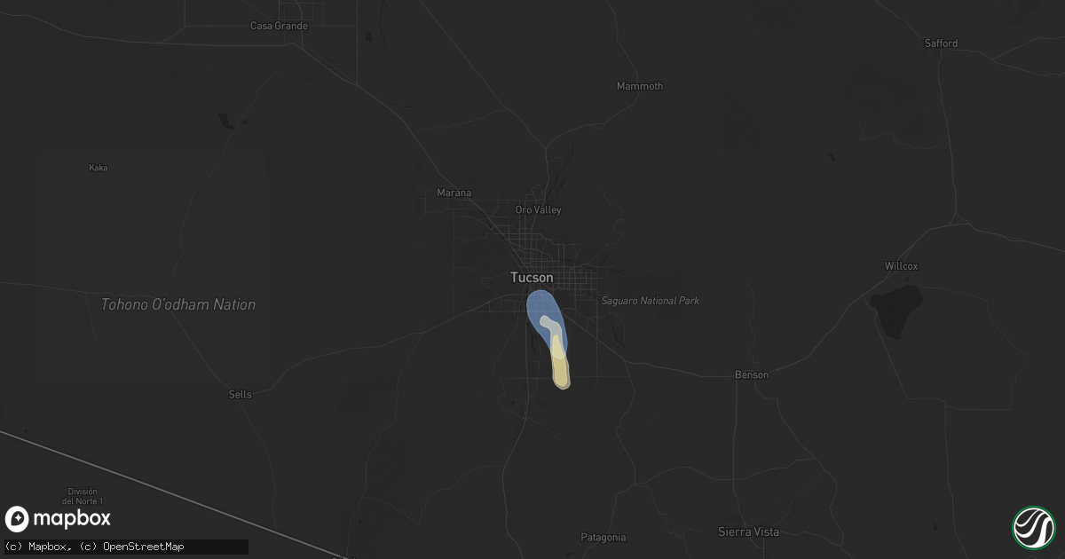 Hail map in Tucson, AZ on June 21, 2024