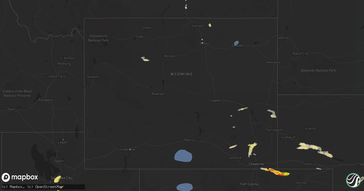 Hail map in Wyoming on June 21, 2024