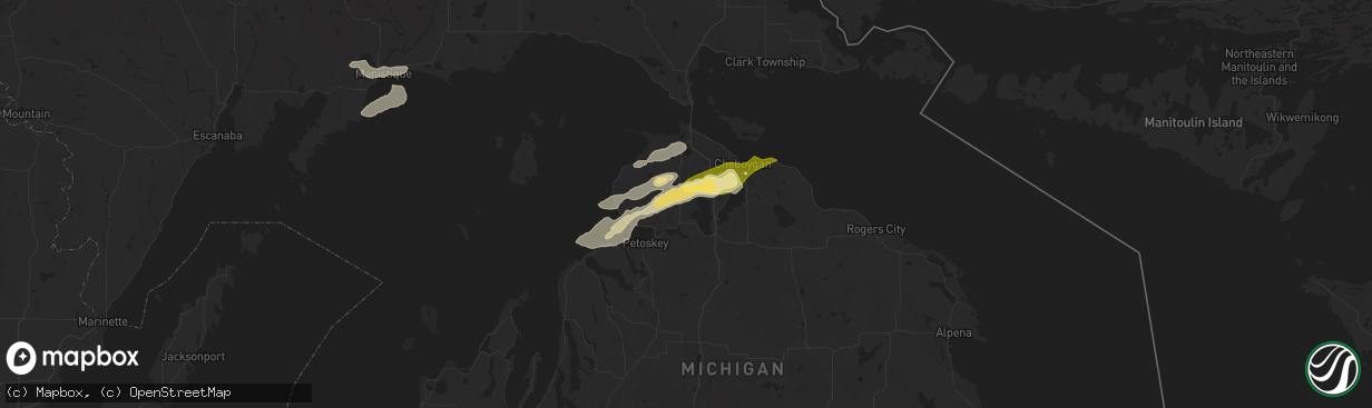 Hail map in Brutus, MI on June 21, 2025