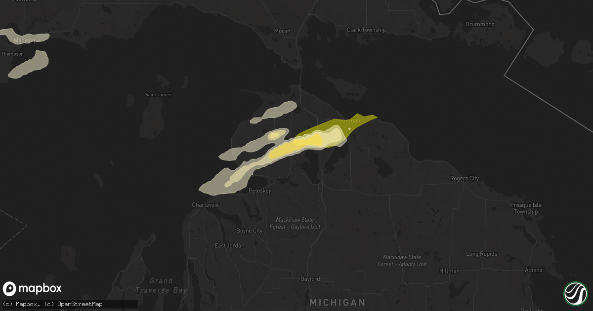 Hail map in Brutus, MI on June 21, 2025
