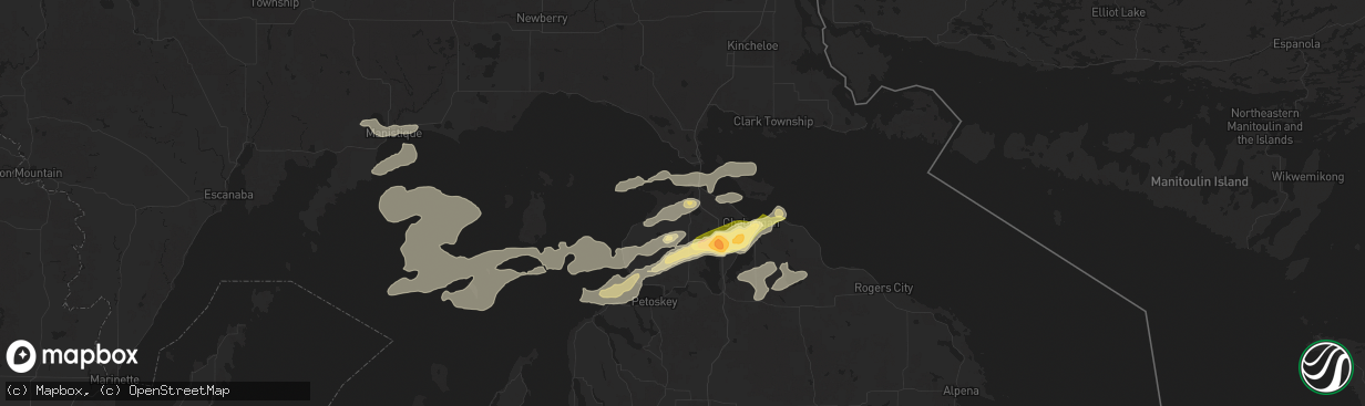 Hail map in Carp Lake, MI on June 21, 2025